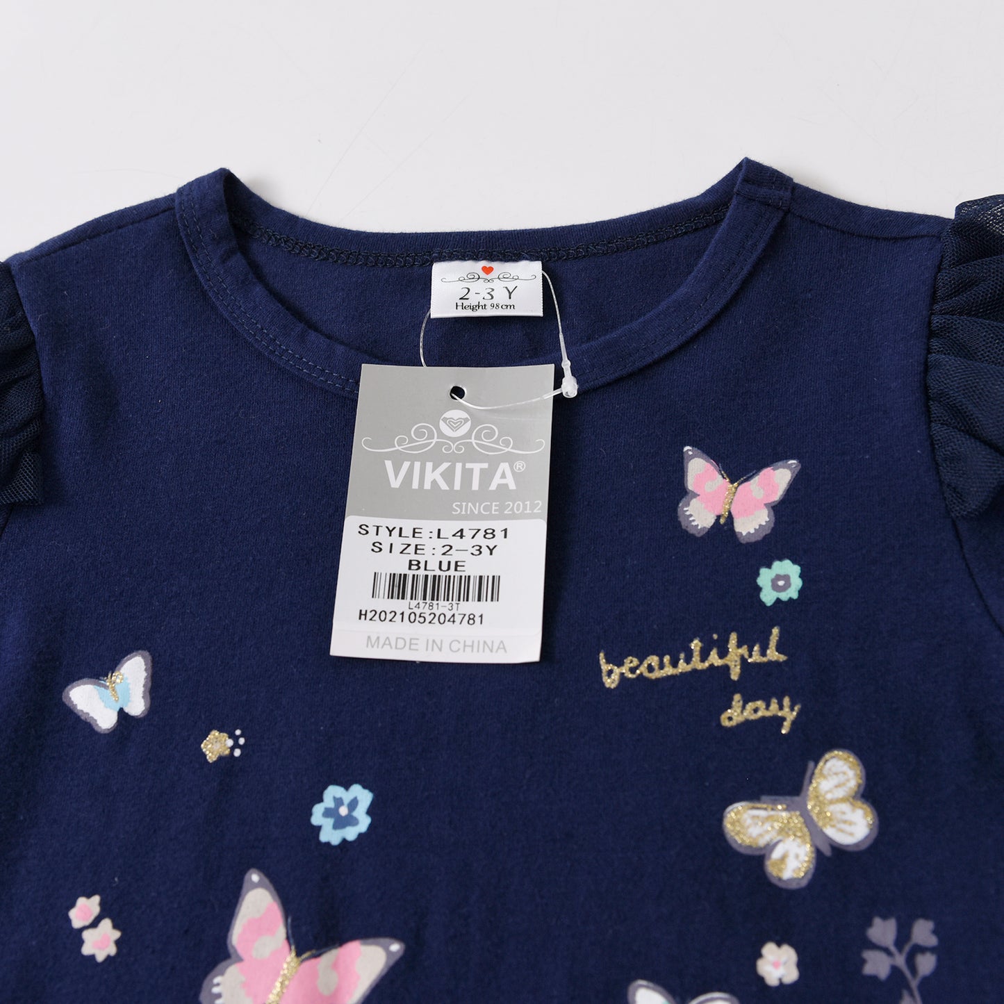 Butterfly Print Ruffle Long Sleeve Blue Cosy Sweatshirt for Girl Toddler