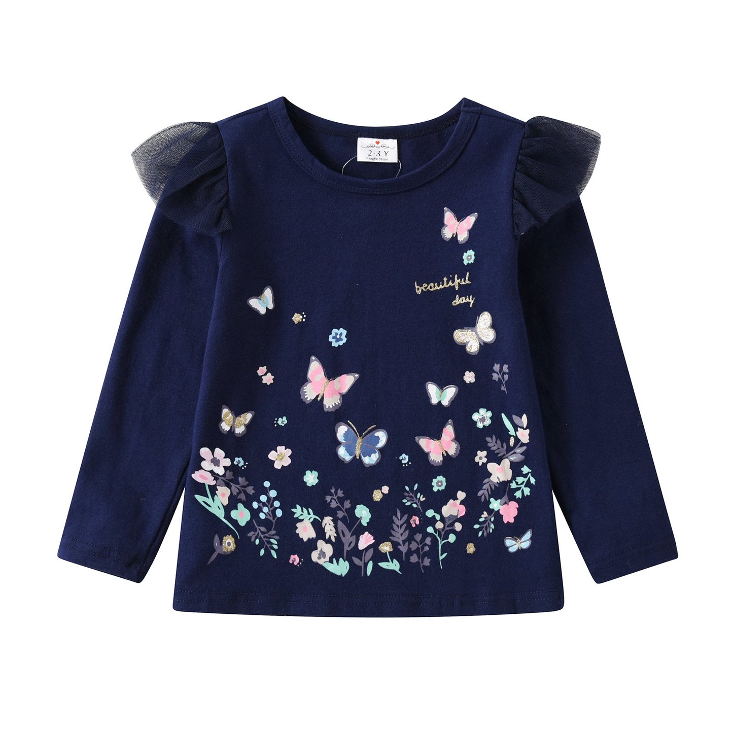 2pcs Girls Long Sleeve T-Shirts Set Butterfly Print Ruffle Cosy Sweatshirt for Girl Toddler