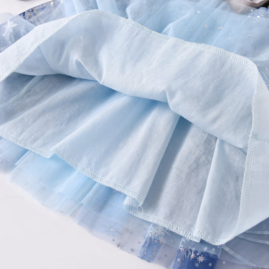 Christmas Snowflake & Star Bowknot Girl Toddler Long Sleeve Tutu Dress 3-8T