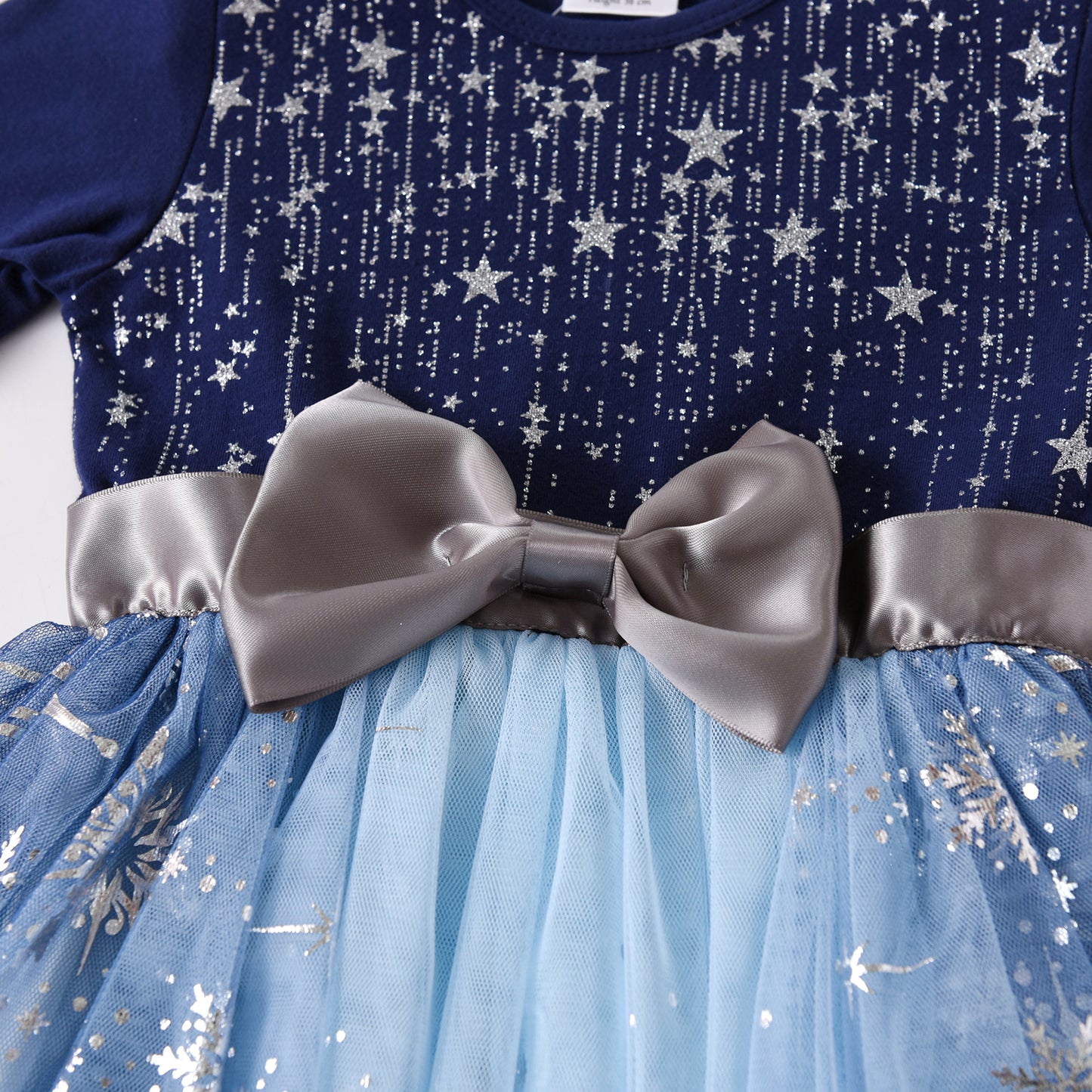 Christmas Snowflake & Star Bowknot Girl Toddler Long Sleeve Tutu Dress 3-8T