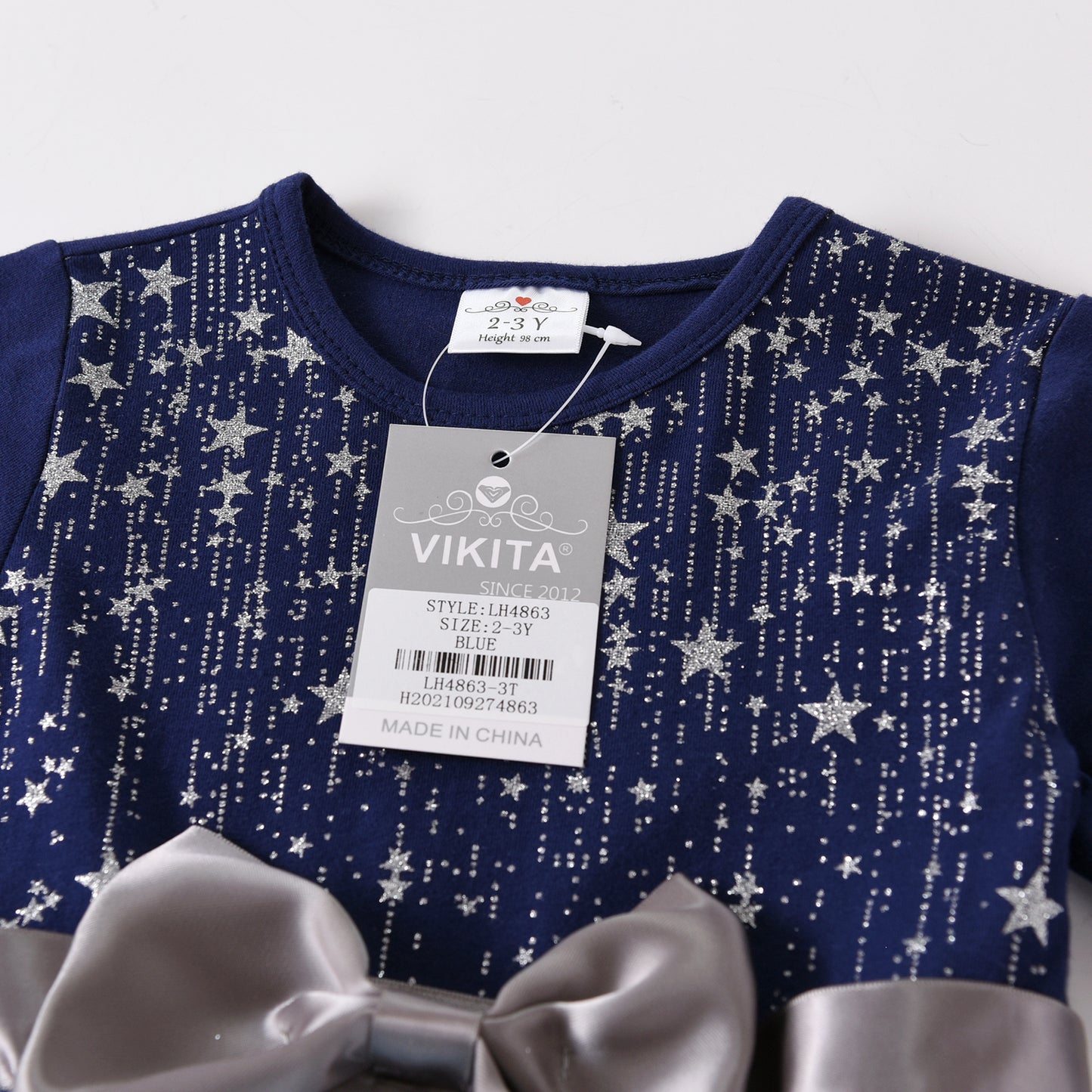 Christmas Snowflake & Star Bowknot Girl Toddler Long Sleeve Tutu Dress 3-8T
