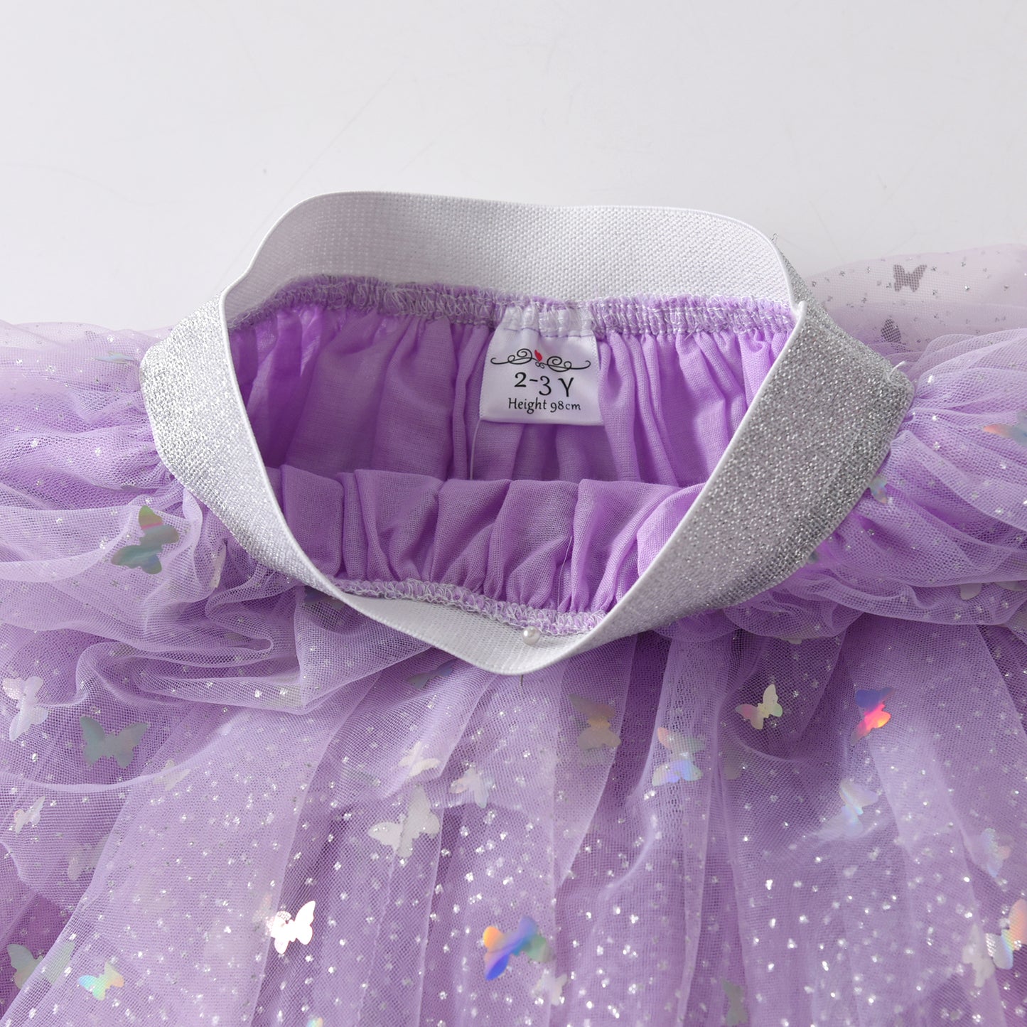 3-8T Purple Sequin Butterfly Gathered Tulle Skirt for Party Brithday