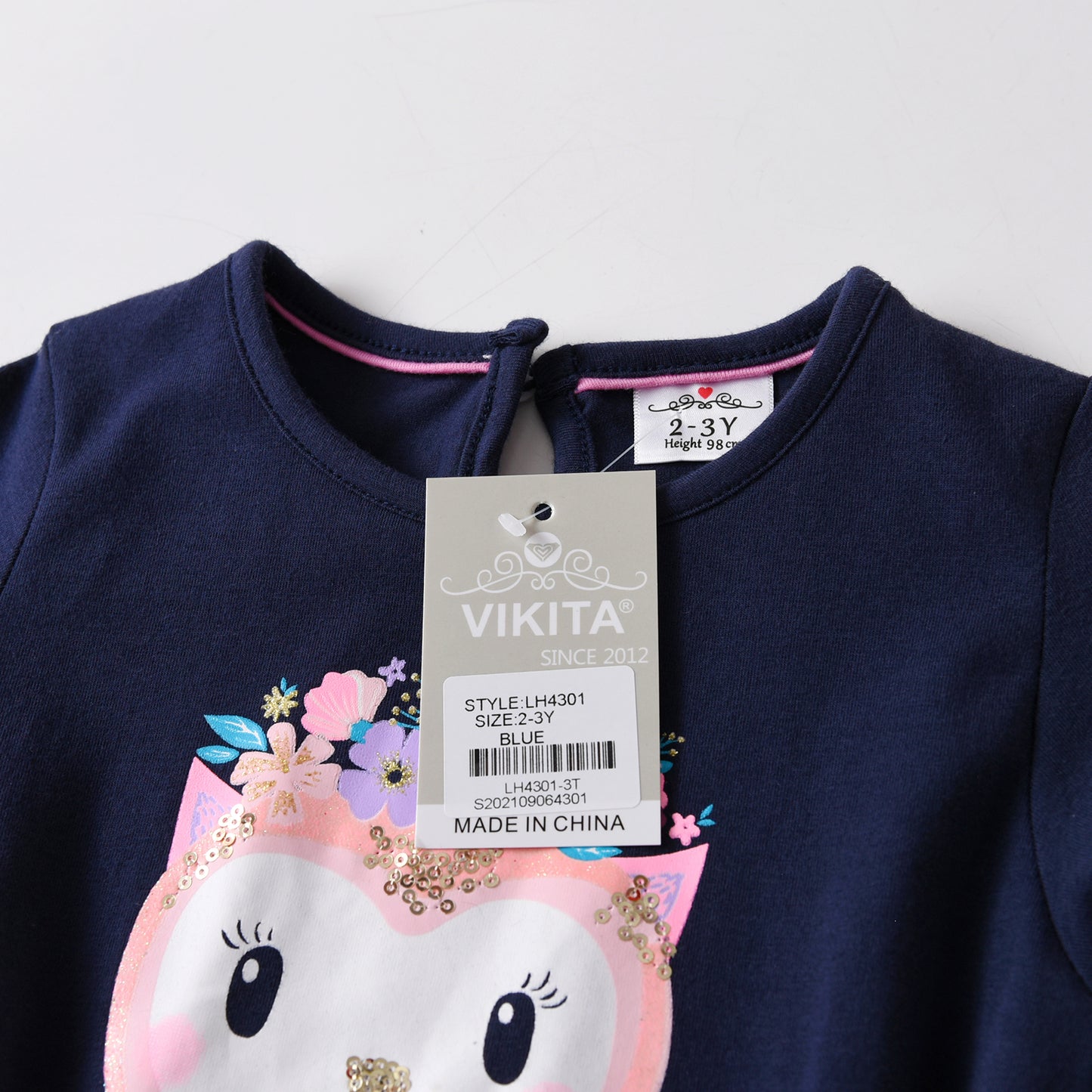 2Y-8Y Girls Long Sleeve Dress Sequins Bird Pattern Casual Dress for Girls Toddler