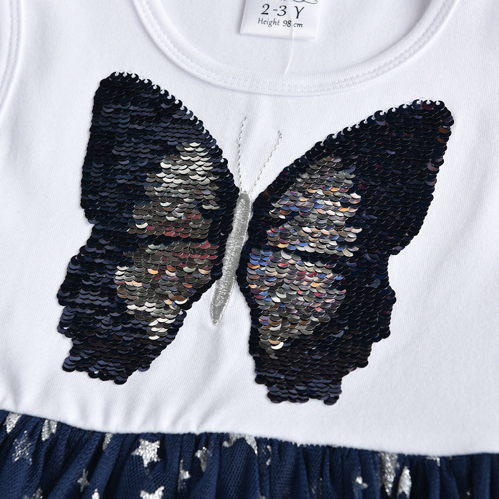 Butterfly Beads Pattern Star Tulle Lovely Daily School Toddler Girl Dress