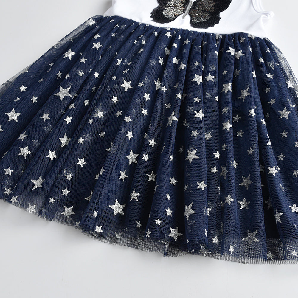Butterfly Beads Pattern Star Tulle Lovely Daily School Toddler Girl Dress