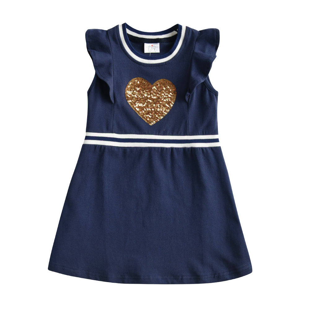 Love Sequined Cotton Toddler Girl Short Sleeve Dress