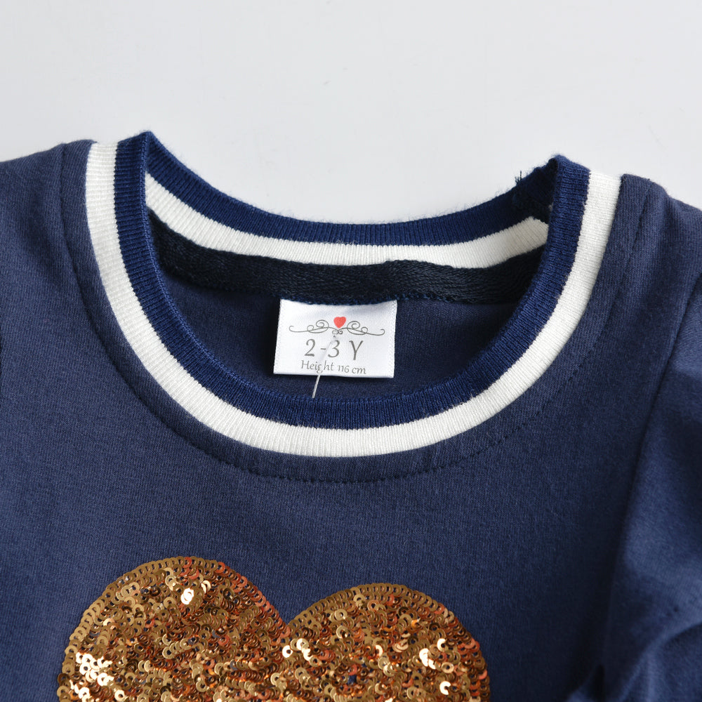 Love Sequined Cotton Toddler Girl Short Sleeve Dress
