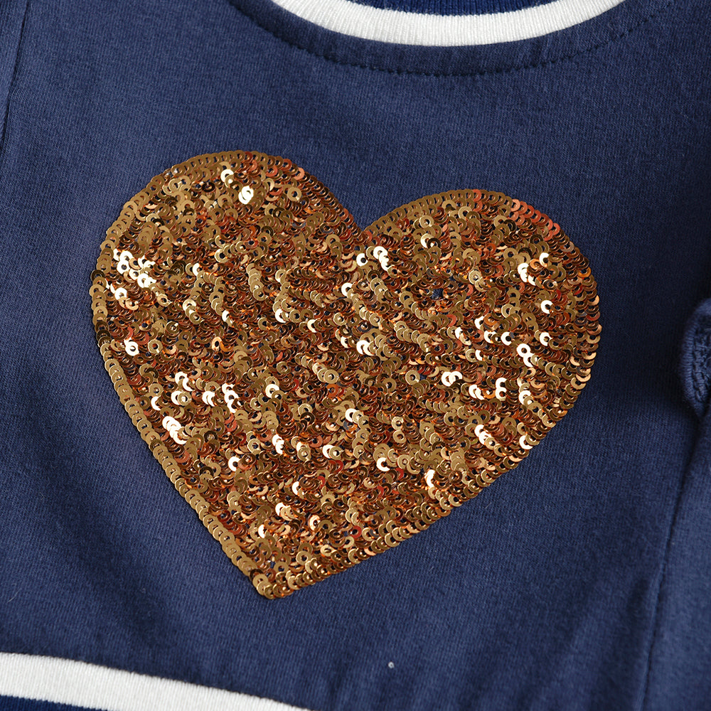 Love Sequined Cotton Toddler Girl Short Sleeve Dress