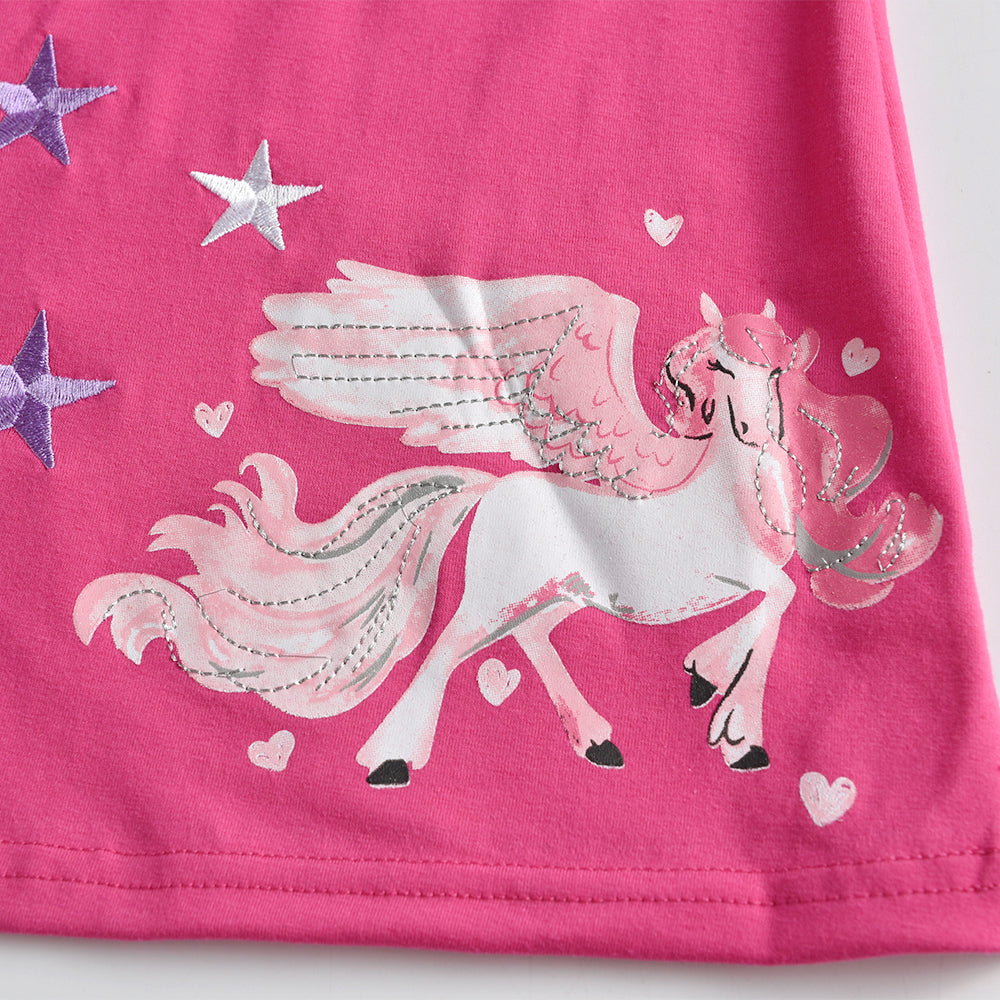 Unicorn with Star Pattern A-Line Casual Cotton Toddler Girl Short Sleeve Dress