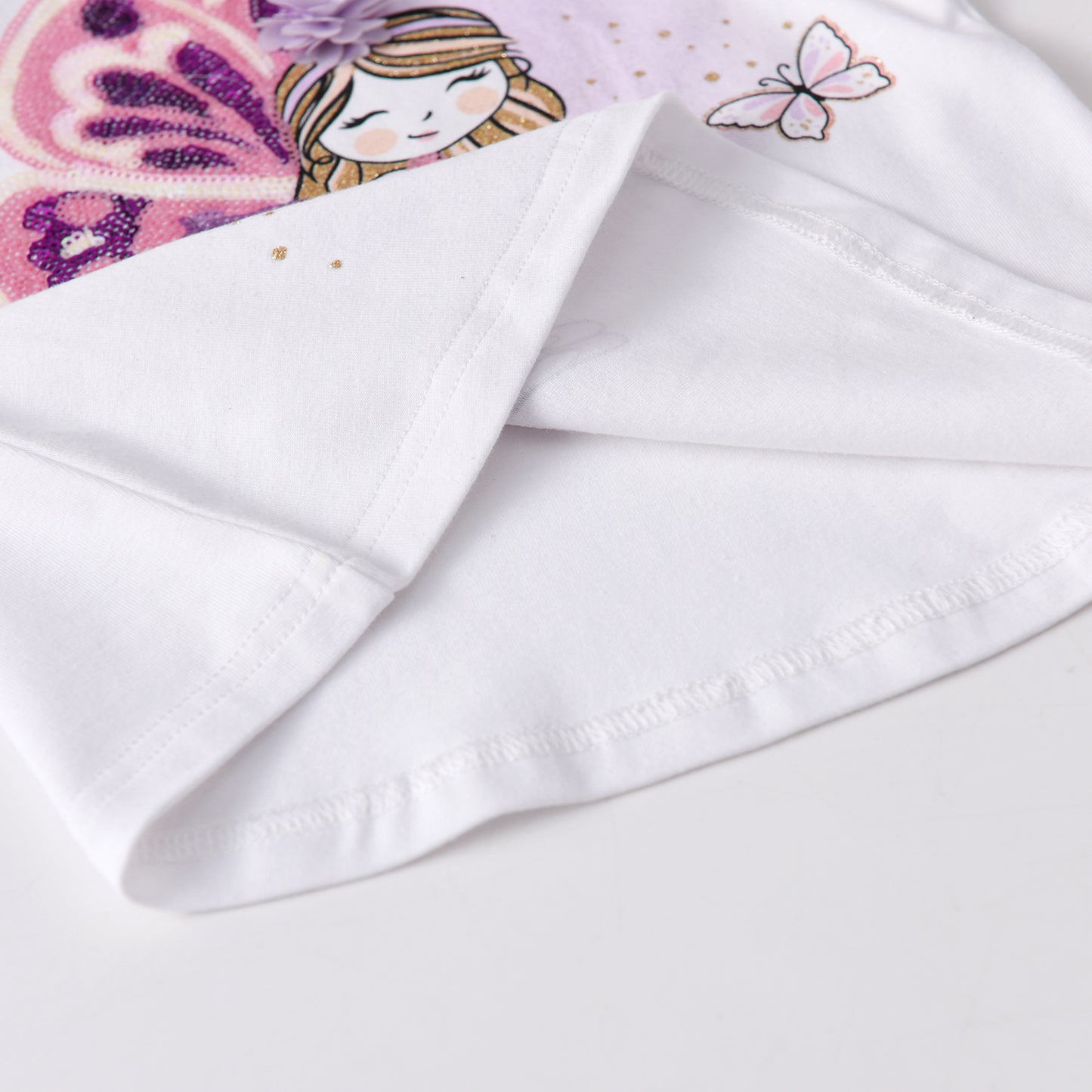 2PCS Girls Long Sleeve T-Shirts Set Butterfly Sequined Top + Little Fairy Sequins Top