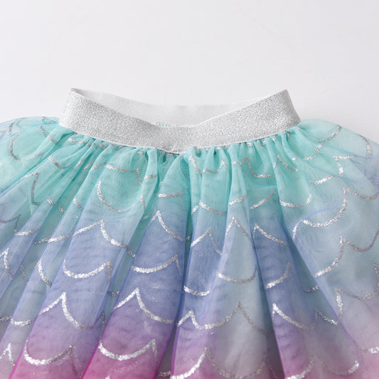 2Y-8Y Mermaid Pattern Pink Rainbow Layered Tulle Tutu Skirts for Girls Toddler