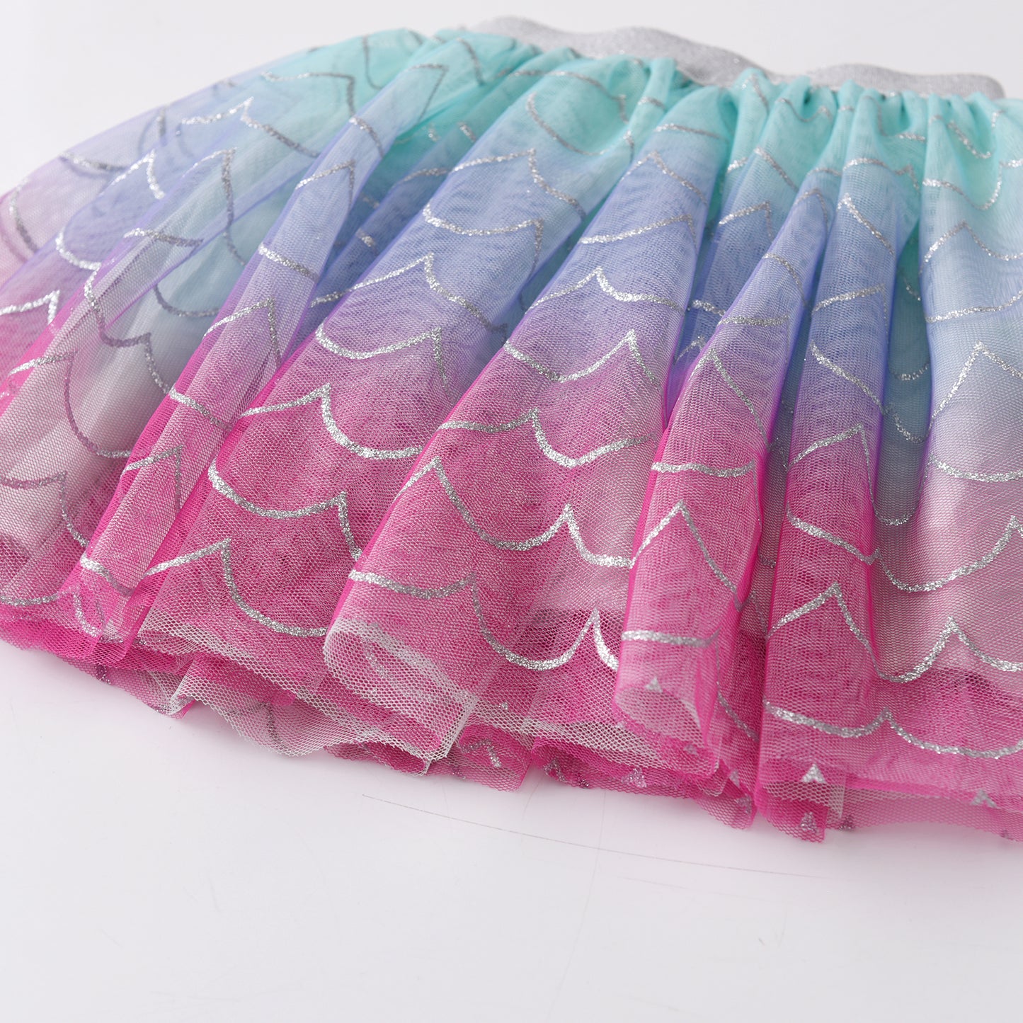 2Y-8Y Mermaid Pattern Pink Rainbow Layered Tulle Tutu Skirts for Girls Toddler