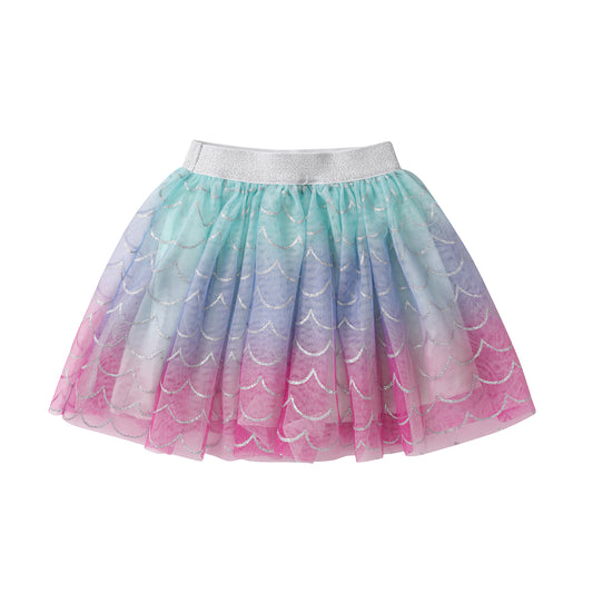 2Y-8Y Mermaid Pattern Pink Rainbow Layered Tulle Tutu Skirts for Girls Toddler