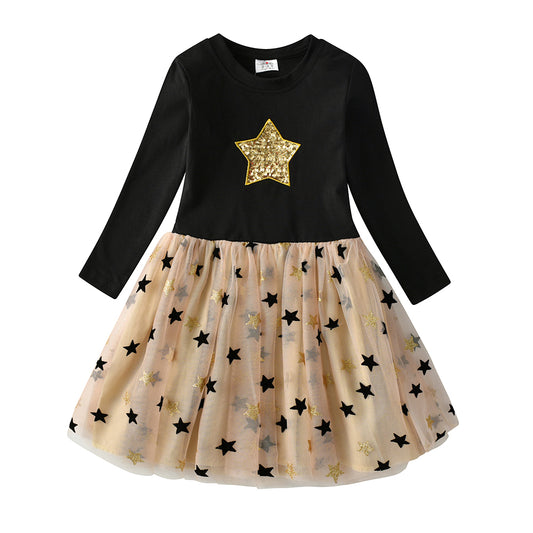 Star Glitter Soft Tulle Toddler Fall Winter Tutu Dress for School