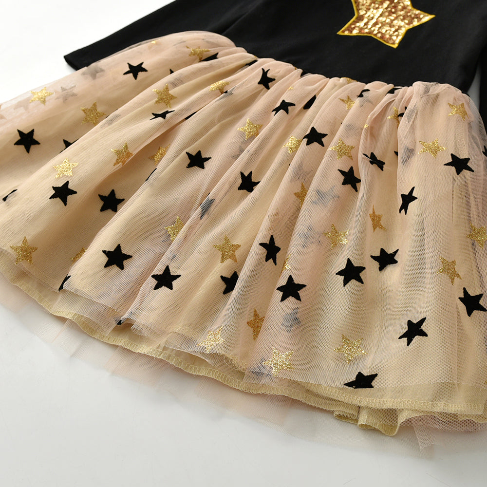 Star Glitter Soft Tulle Toddler Fall Winter Tutu Dress for School