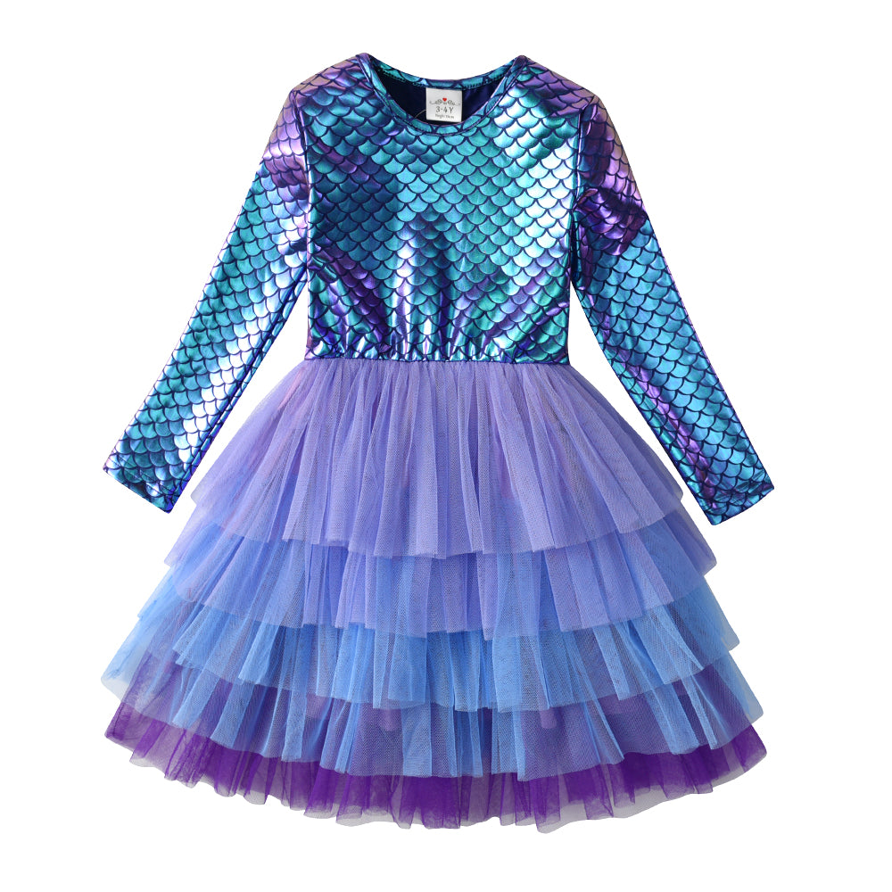 Purple Princess Mermaid Layered Tulle Toddler Girl Tutu Dress for Party