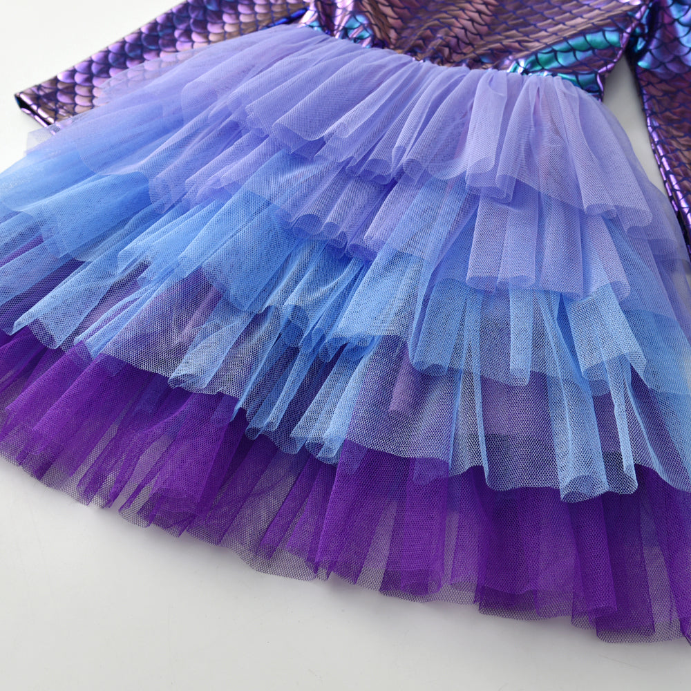 Purple Princess Mermaid Layered Tulle Toddler Girl Tutu Dress for Party