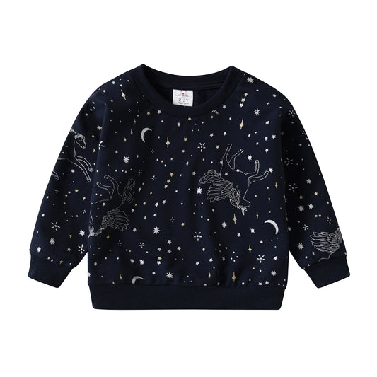 Unicorn Starry Sky Pattern Girl Toddler Sweatshirt Long Sleeve Top 3-8T