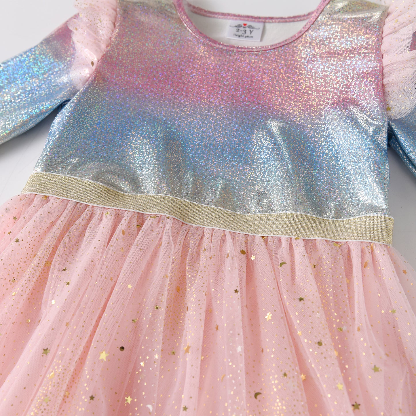 3-8T Rainbow Star Pink Tulle Ruffle Gril Toddler Tutu Dress