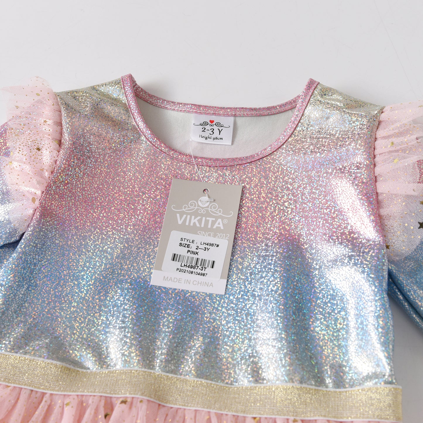 3-8T Rainbow Star Pink Tulle Ruffle Gril Toddler Tutu Dress