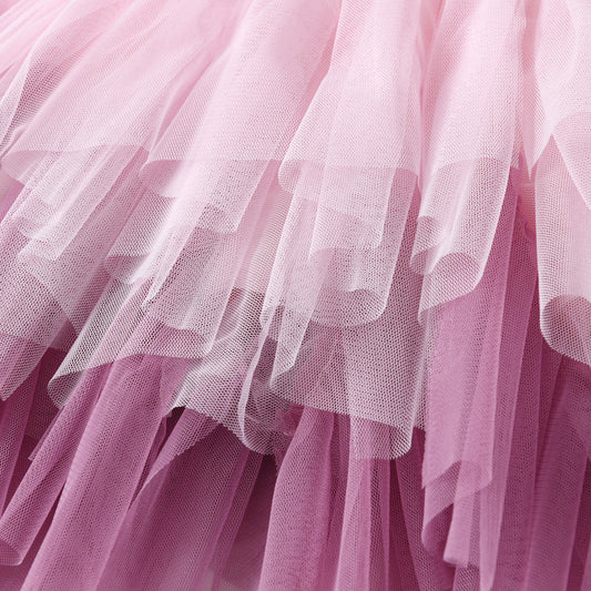 2Y-8Y Pink Gathered Tulle Tutu Skirts for Girls Toddler
