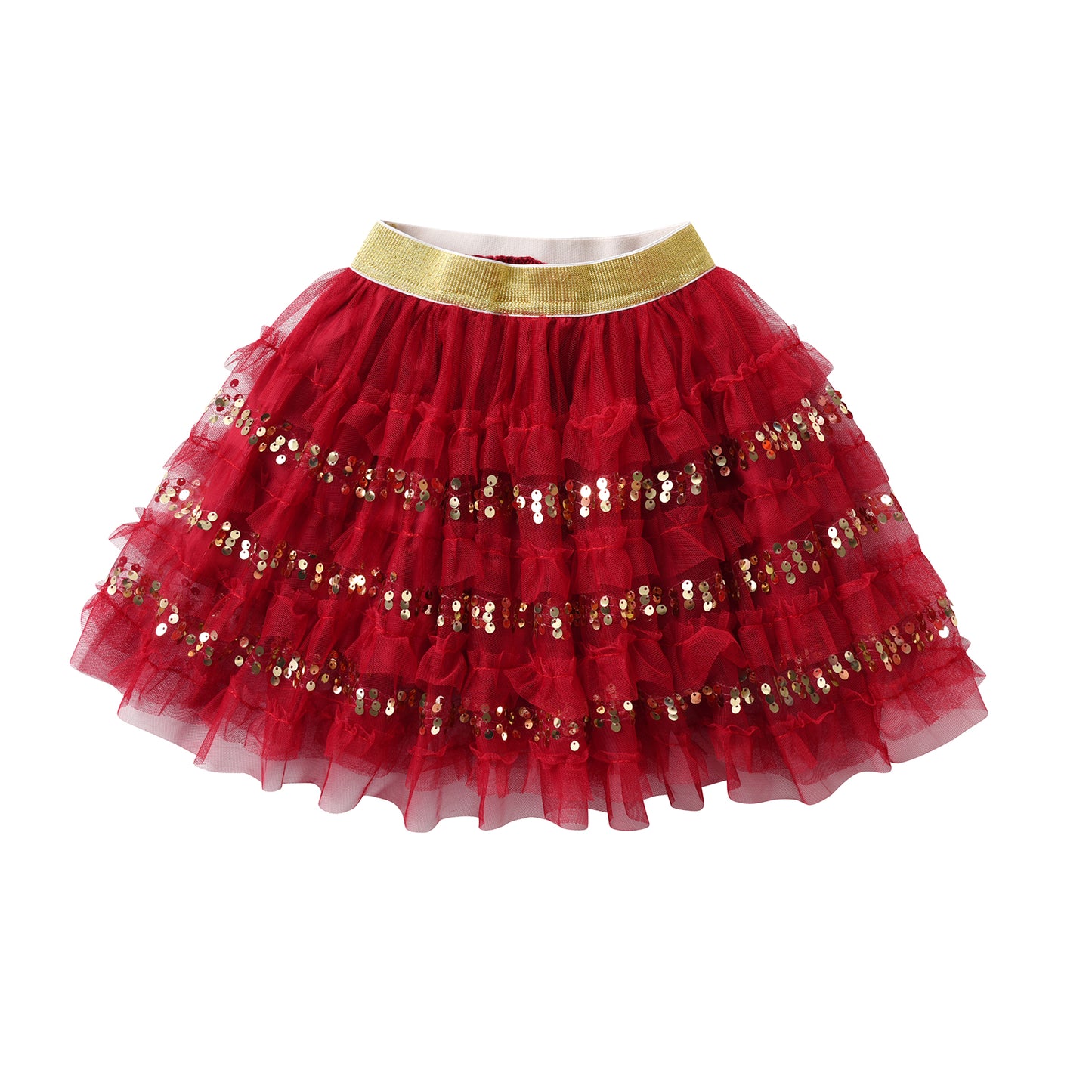 2Y-8Y Sequins Red Ruffle Tutu Skirts for Girls Toddler