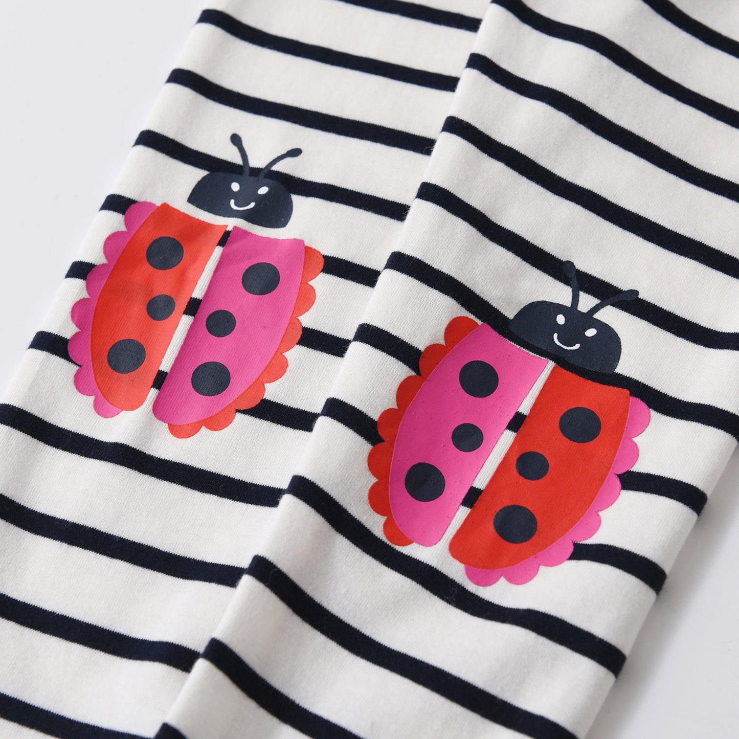 Cartoon Ladybug Long Sleeve A Line Stripe Dress and Ladybug Stripe Pants Set