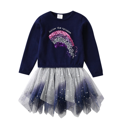 Vikita Fllow the Rainbow Sequins Girls Toddler Sweater Tutu Dress 3-8T
