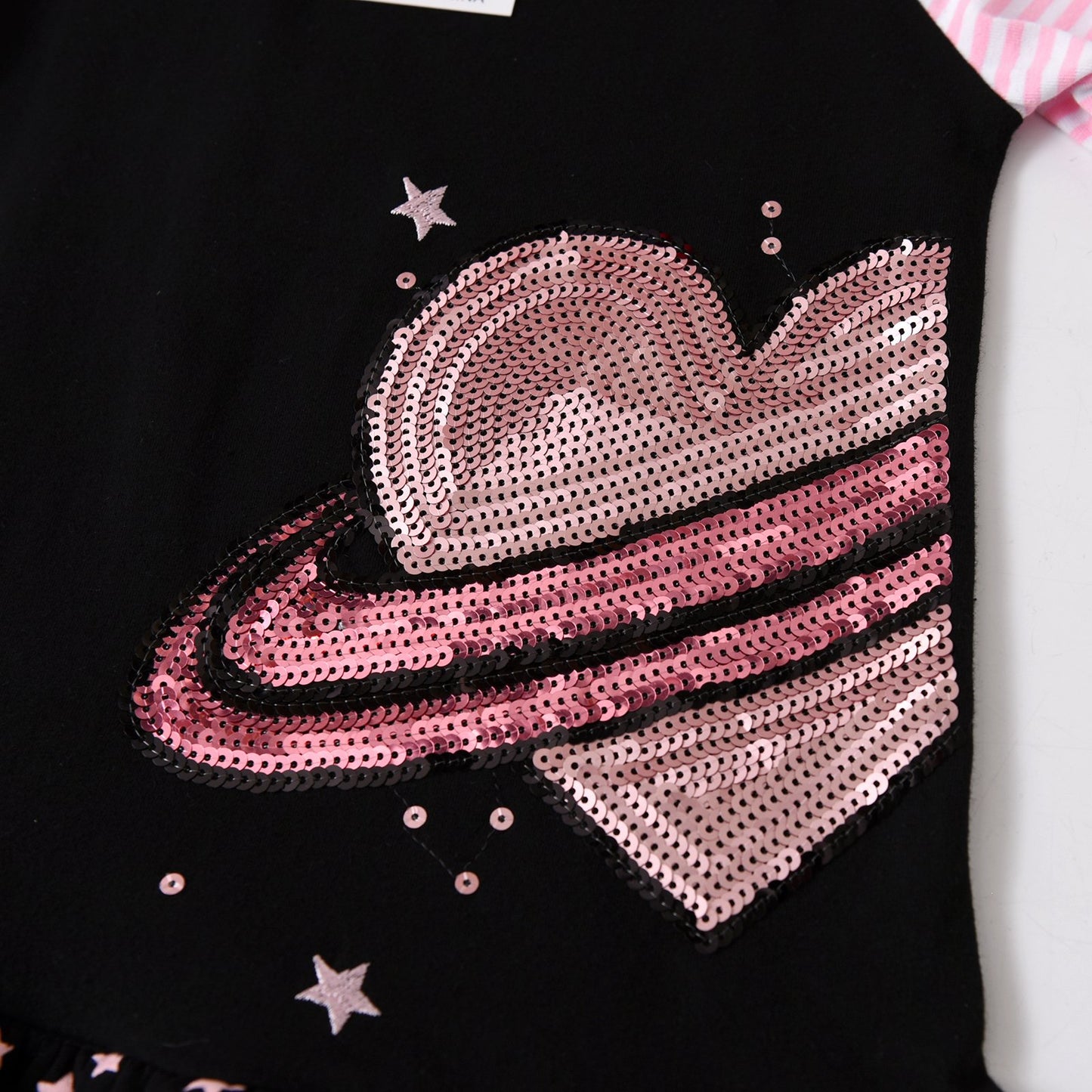 VIKITA Sequins Love Heart Stripe A Line Casual Dress + Love Print Skinny Leggings Pants 2pcs Set