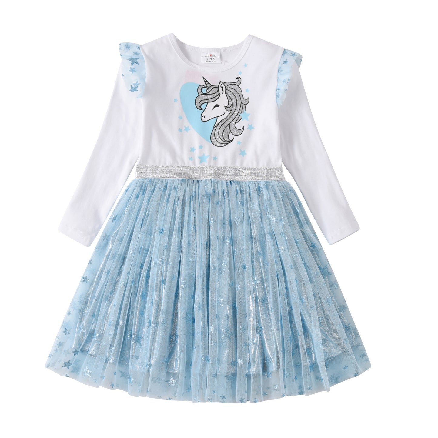 Vikita Glitter Unicorn Star Tulle Long Sleeve Tutu Dress for Girls Toddler 3-8T