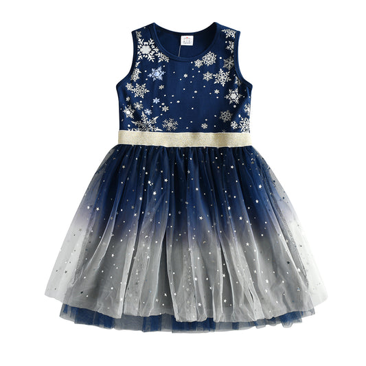 Snowflace Printed Sofe Tutu Dress Toddler Christmas Dress Gift 3-8T