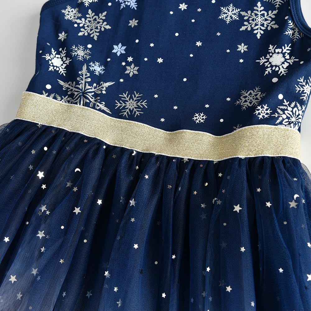 Snowflace Printed Sofe Tutu Dress Toddler Christmas Dress Gift 3-8T