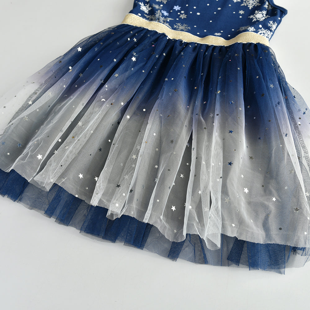 Snowflace Printed Sofe Tutu Dress Toddler Christmas Dress Gift 3-8T