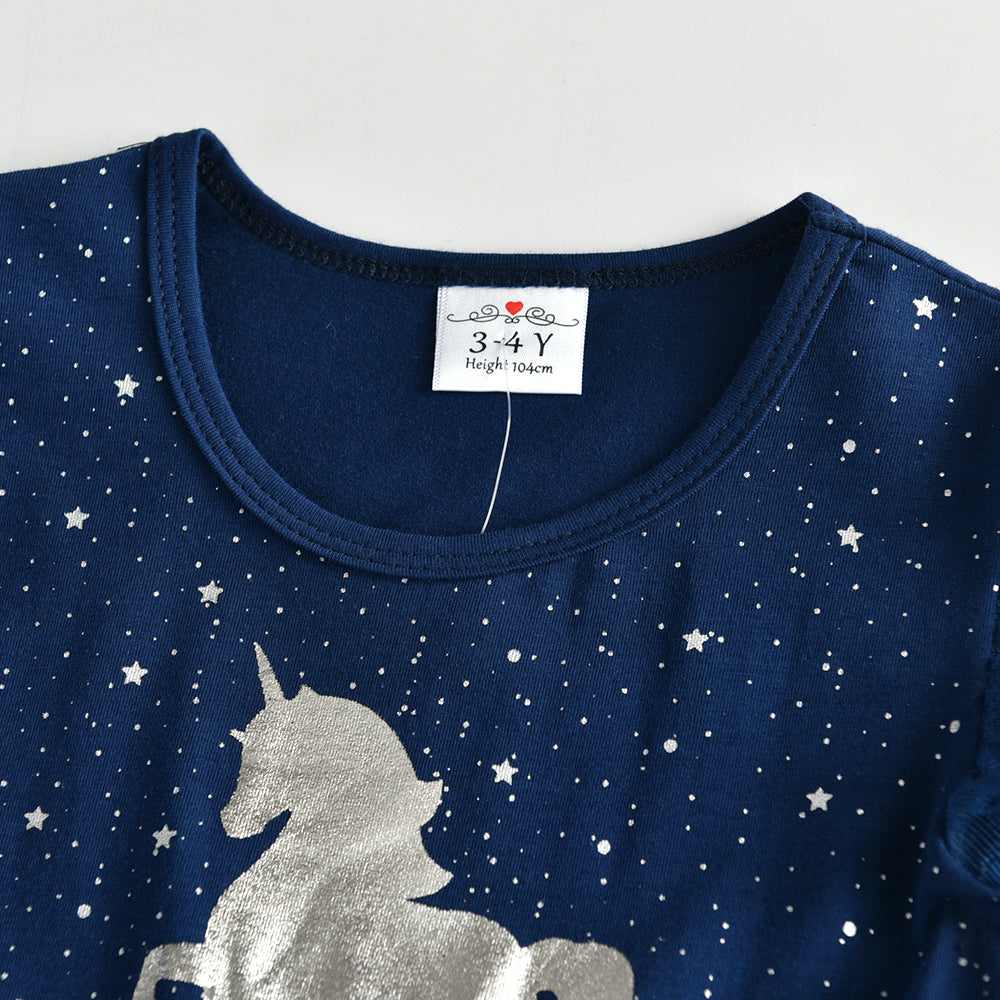 Unicorn Pattern Starry Sky Tutu Dress Toddler Brithday Party Prom Dress 3-8T