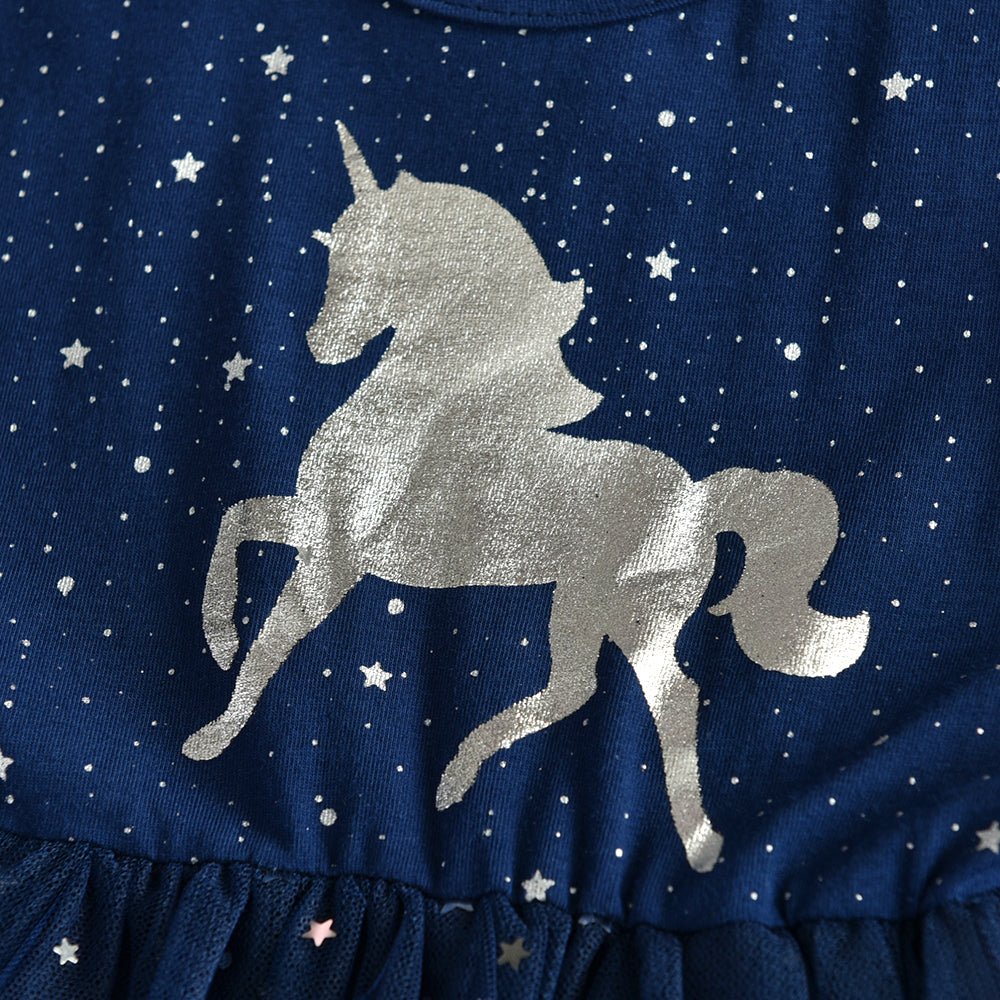 Unicorn Pattern Starry Sky Tutu Dress Toddler Brithday Party Prom Dress 3-8T