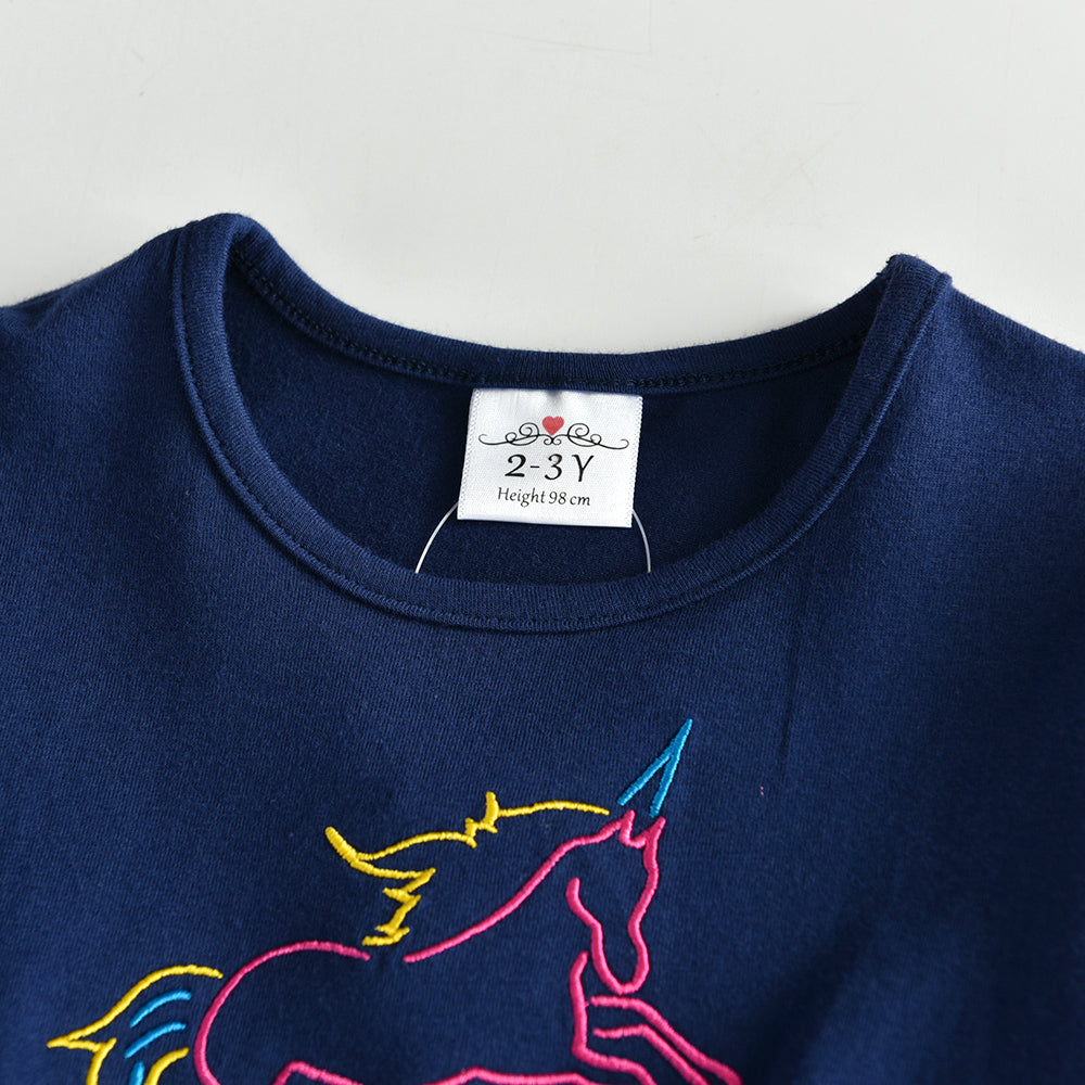 Unicorn Embroidery Toddler Summer Tutu Girl Dress for Daily Party