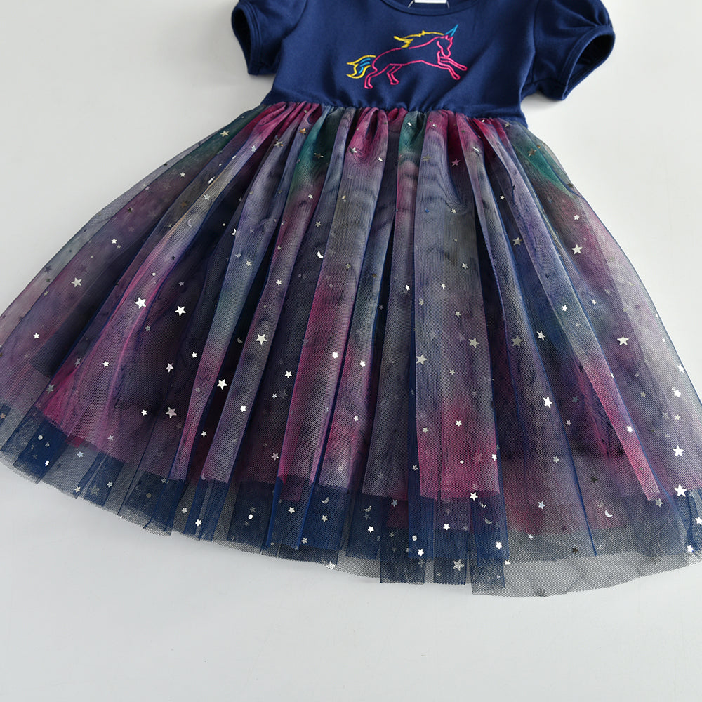 Unicorn Embroidery Toddler Summer Tutu Girl Dress for Daily Party