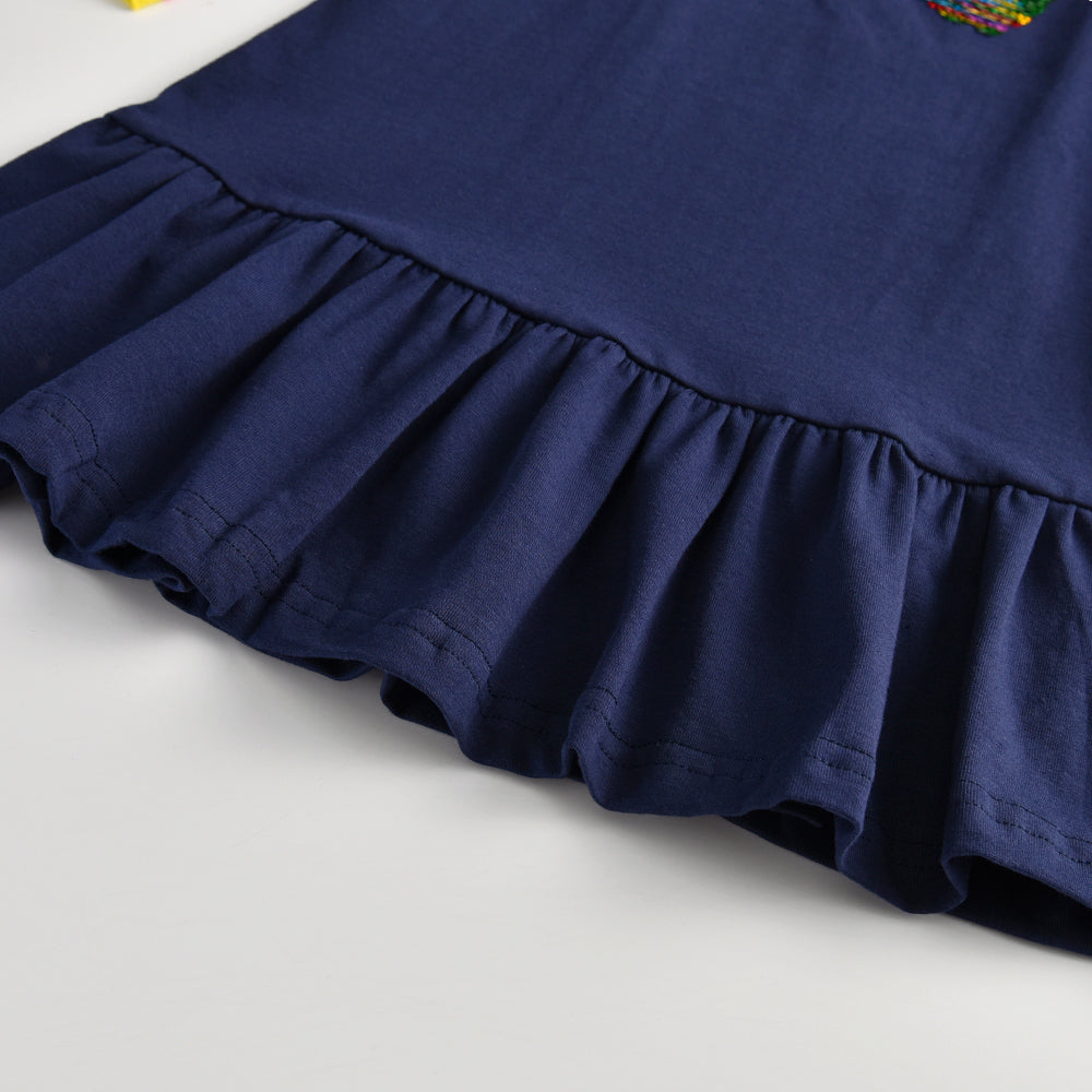 Butterfly Sequined Rainbow Long Sleeve Cotton Toddler Girl Casual Dress