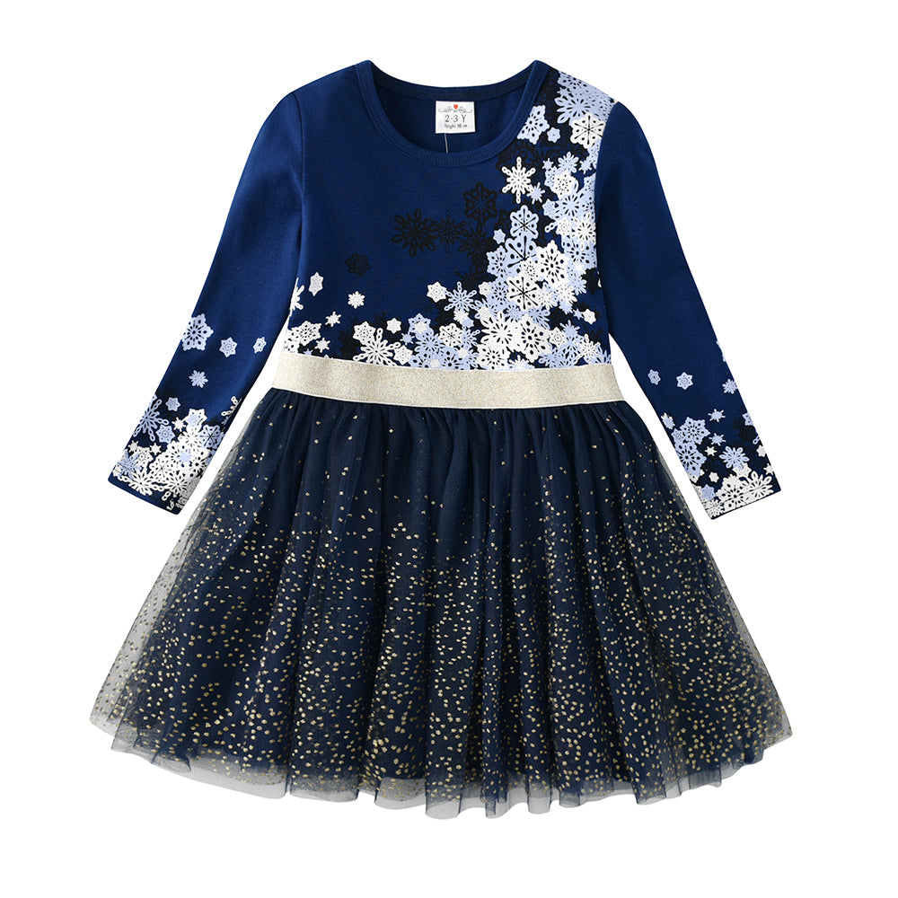 2Y-8Y Christmas Girls Dresses Snowflake Sparkle Blue Tutu Dress for Toddler Girls Christmas Dress