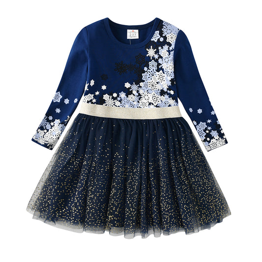 2Y-8Y Christmas Girls Dresses Snowflake Sparkle Blue Tutu Dress for Toddler Girls Christmas Dress