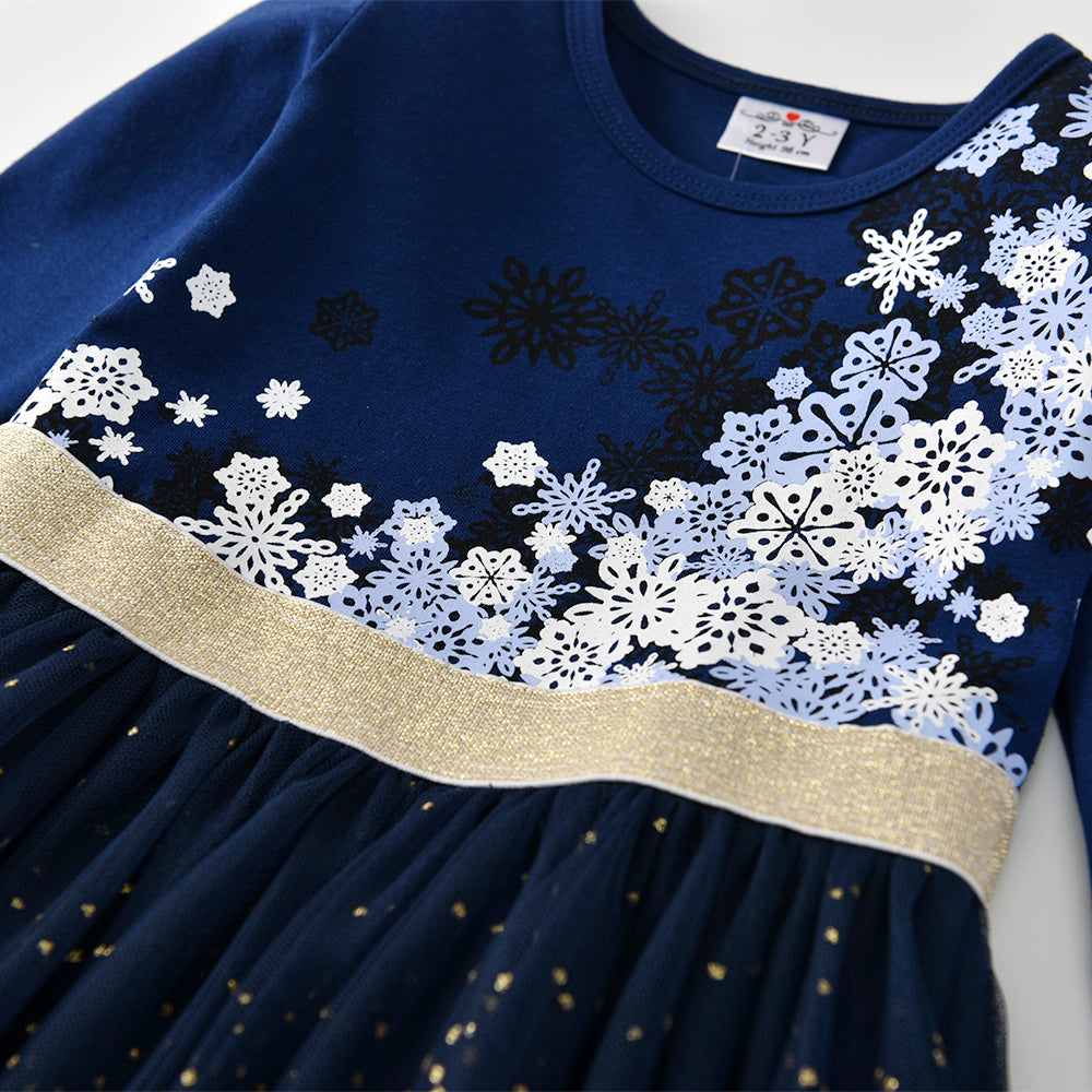 2Y-8Y Christmas Girls Dresses Snowflake Sparkle Blue Tutu Dress for Toddler Girls Christmas Dress