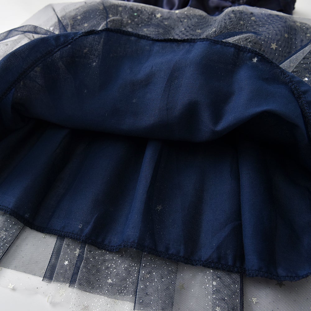 Girls Summer Dress Blue Sequins Elegant Princess Tutu Dress with Bowknot