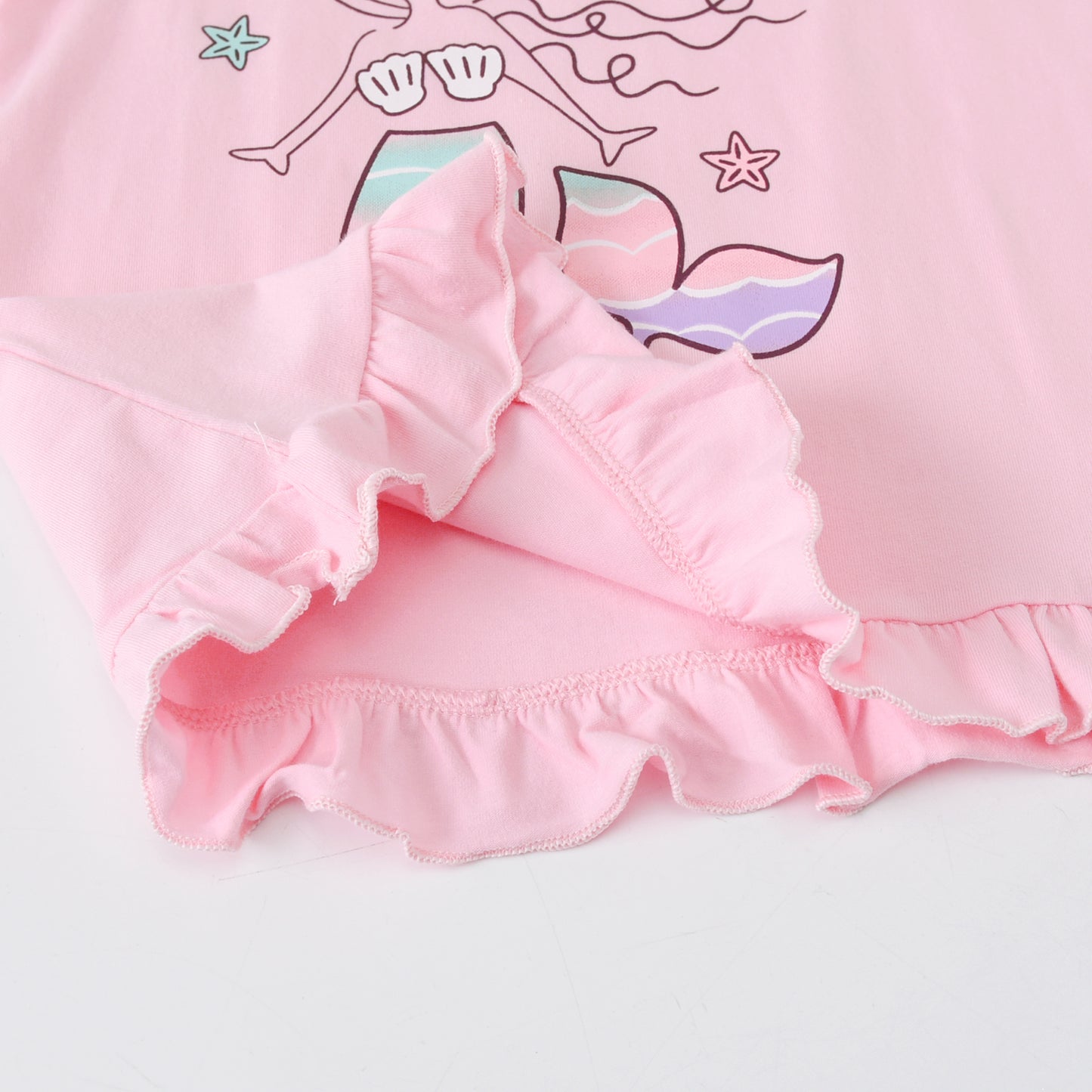2-8Y Cute Mermaid Print Long Sleeve Ruffle Cotton T-Shirt for Girls Toddler
