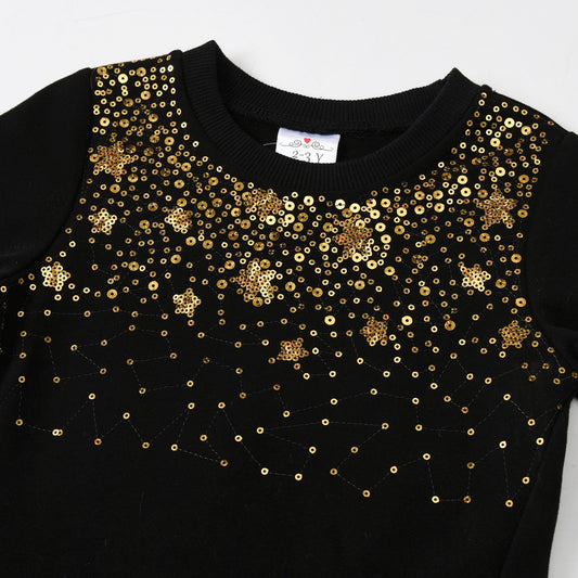 2Y-8Y Christmas Star Sequins Black Sweater Tulle Dress for Girls Toddler