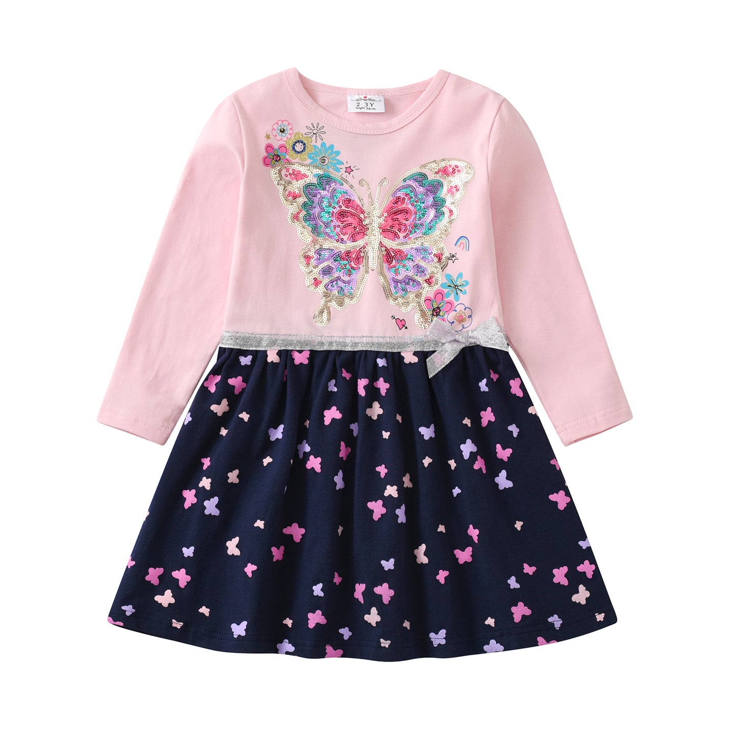 2Y-8Y Colorful Sequins Butterfly Cotton Casual Dress for Girls Toddler