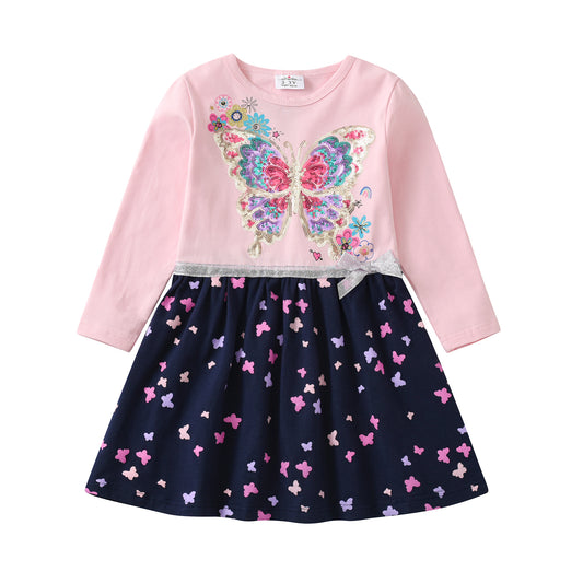2Y-8Y Colorful Sequins Butterfly Cotton Casual Dress for Girls Toddler