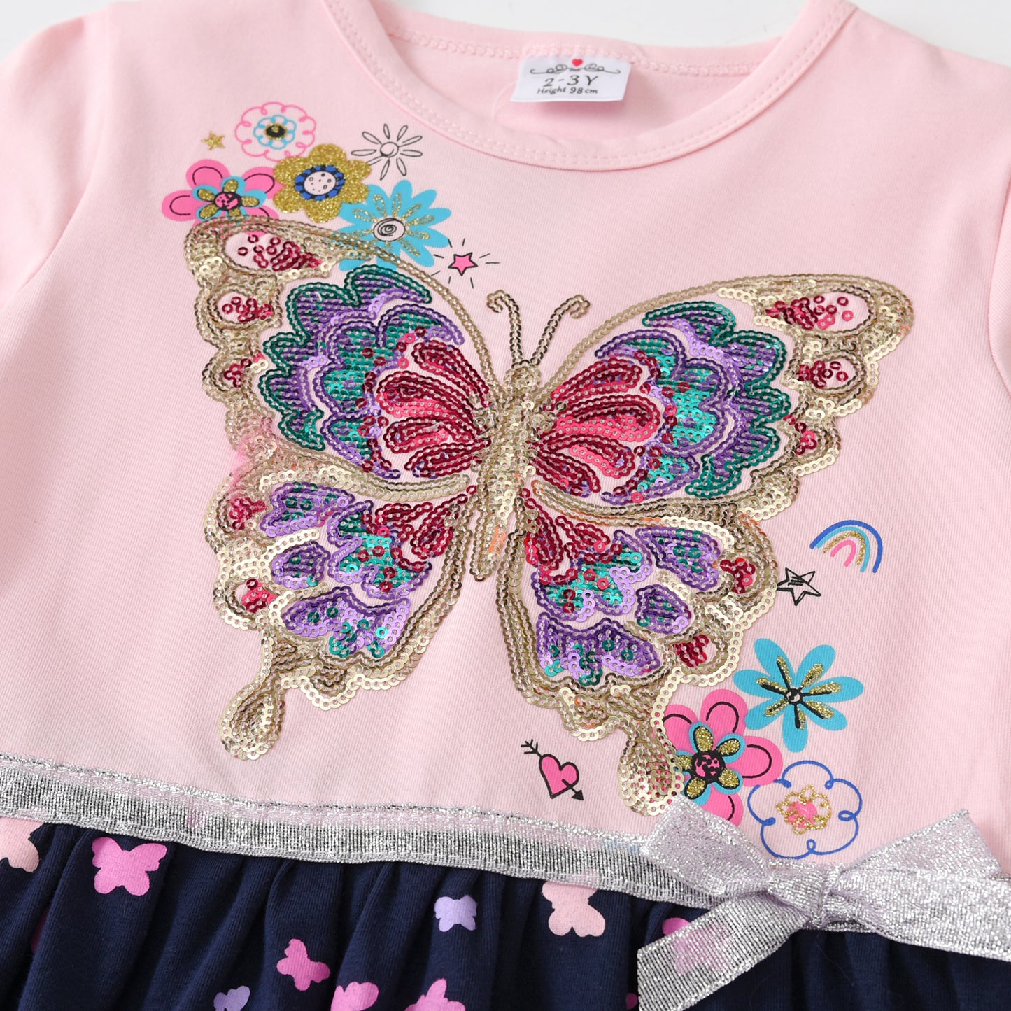 2Y-8Y Colorful Sequins Butterfly Cotton Casual Dress for Girls Toddler