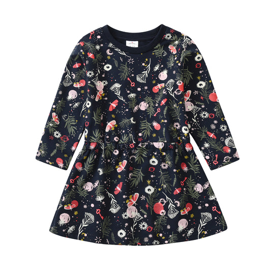2Y-8Y Graphic Plant World Pattern Jersey Dress for Girls Toddler