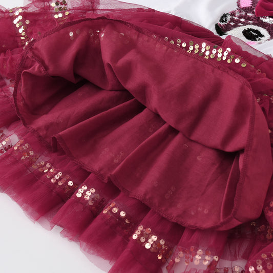2Y-8Y Little Fox Sequins Red Layered Tulle Girls Toddler Dress