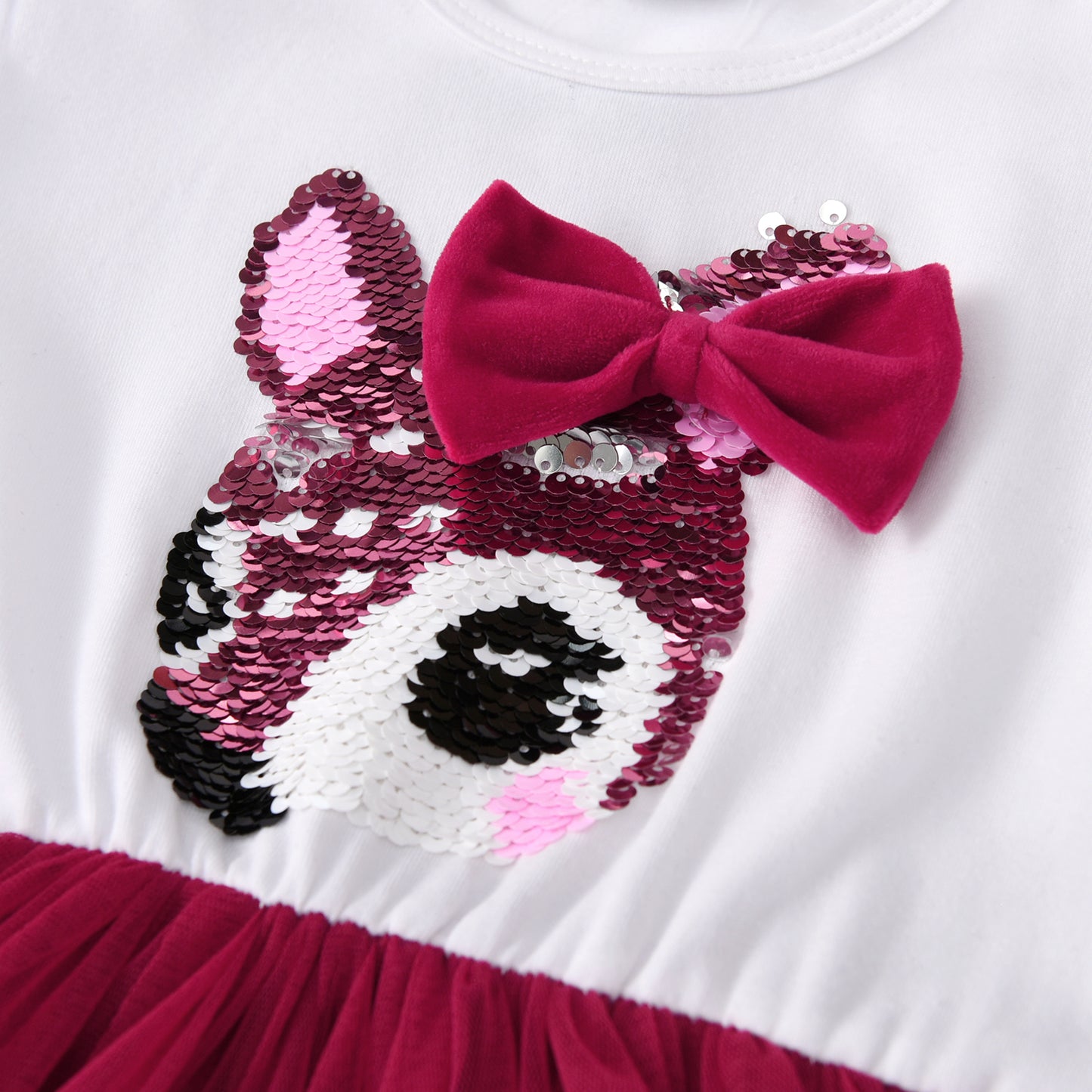 2Y-8Y Little Fox Sequins Red Layered Tulle Girls Toddler Dress